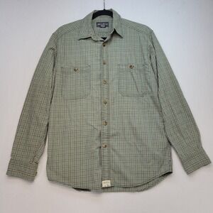Eddie Bauer Button Down Shirt Mens Small Green Plaid Cotton Long Sleeve Outdoor